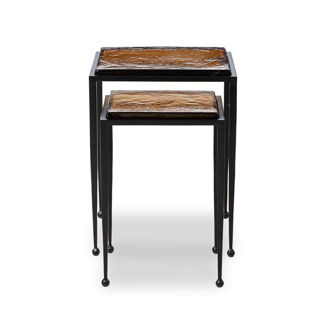 Dalston Nesting End Table Set in Amber Cast Glass front studio view - Whats New Furniture Portland OR