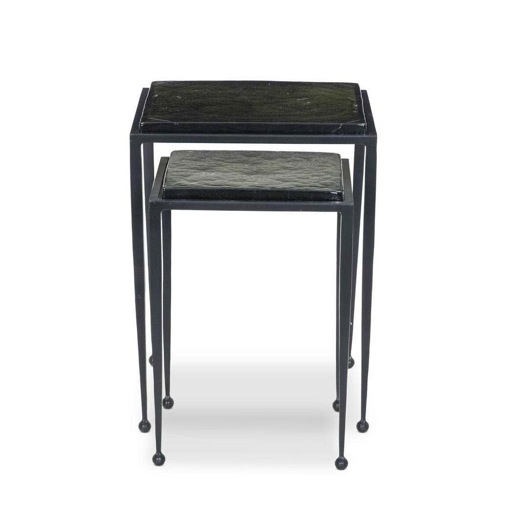 Dalston Nesting End Table Set in Moss Cast Glass front studio view - Whats New Furniture Portland OR