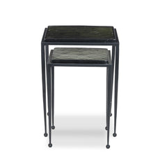 Dalston Nesting End Table Set in Moss Cast Glass front studio view - Whats New Furniture Portland OR