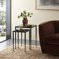 Dalston Nesting End Table Set in Raw Black back studio view - Whats New Furniture Portland OR