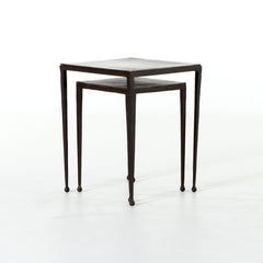 Dalston Nesting End Table Set in Antique Rust side studio view - Whats New Furniture Portland OR
