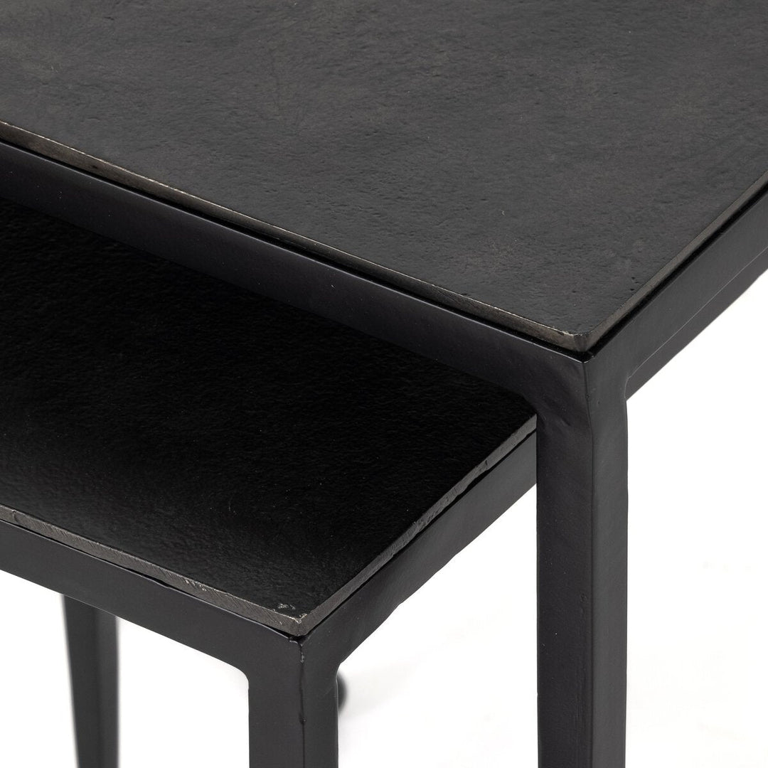 Dalston Nesting End Table Set in Raw Black detail view - Whats New Furniture Portland OR