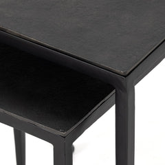 Dalston Nesting End Table Set in Raw Black detail view - Whats New Furniture Portland OR