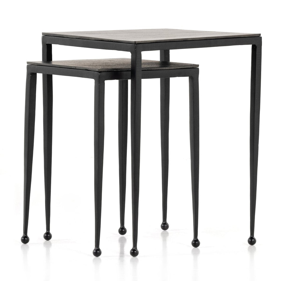 Dalston Nesting End Table Set in Raw Black side studio view - Whats New Furniture Portland OR