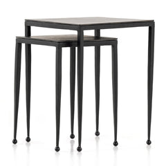 Dalston Nesting End Table Set in Raw Black side studio view - Whats New Furniture Portland OR