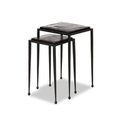 Dalston Nesting End Table Set in Smoked Black Cast Glass three-quarter studio view - Whats New Furniture Portland OR