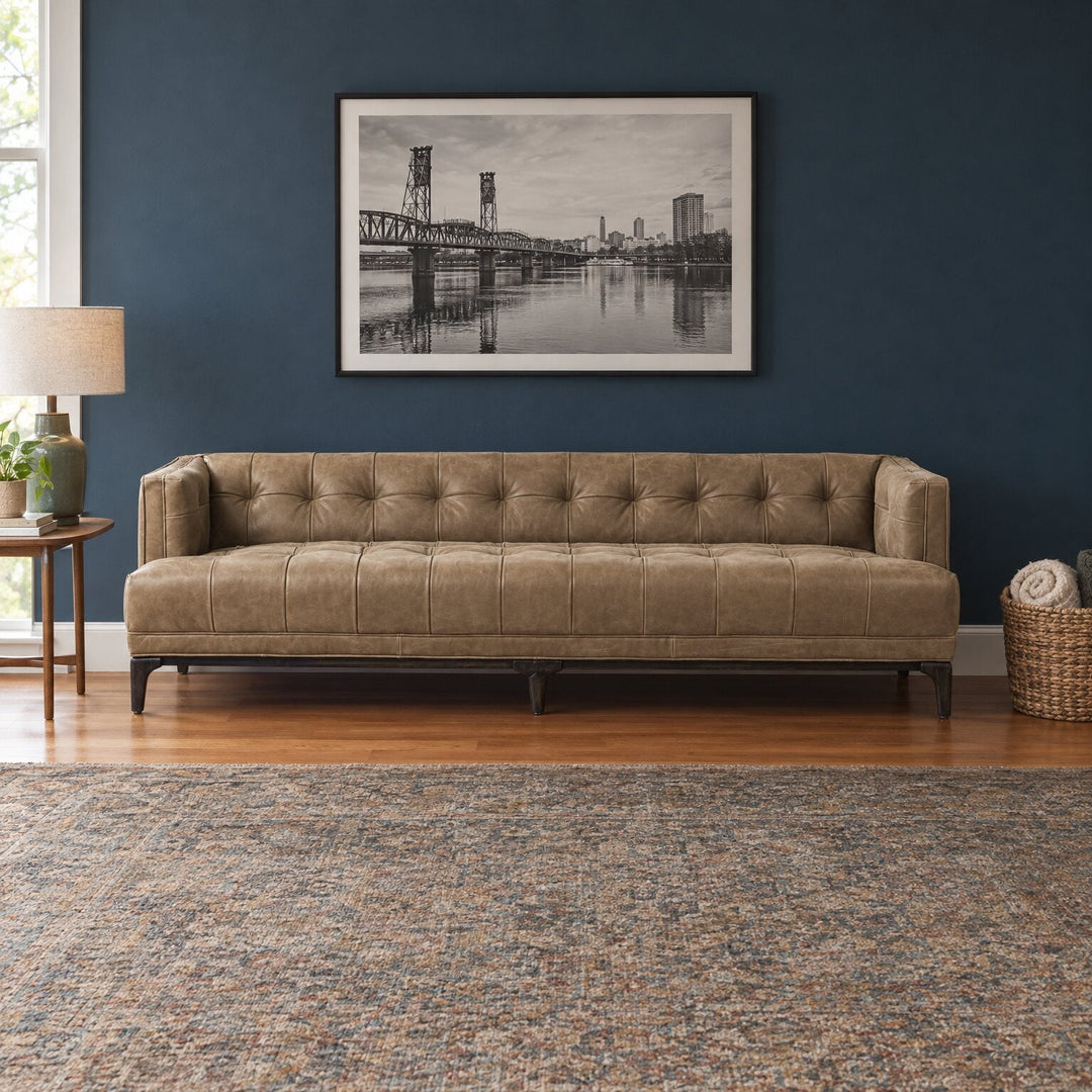 Dylan Sofa 91" in Palermo Drift leather in a styled Portland living room - Whats New Furniture Portland OR