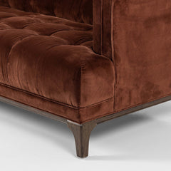 Dylan Sofa in Surrey Auburn velvet arm and tapered wood leg detail - Whats New Furniture Portland OR