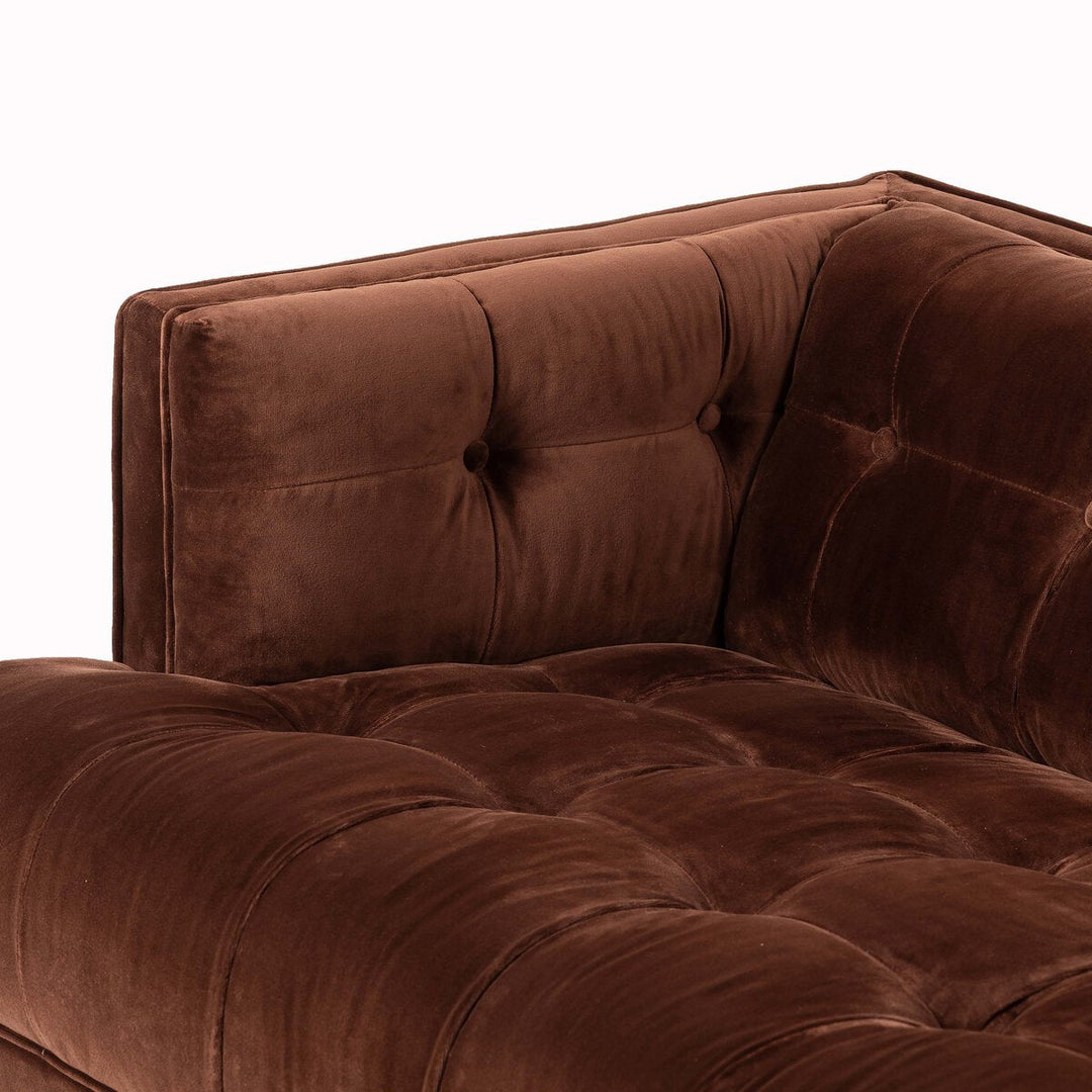 Dylan Sofa in Surrey Auburn velvet button tufted back and seat detail - Whats New Furniture Portland OR