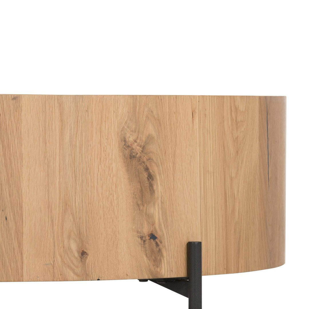 Eaton Drum Coffee Table in Light Oak Resin detail view - Whats New Furniture Portland OR