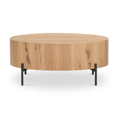 Eaton Drum Coffee Table in Light Oak Resin front studio view - Whats New Furniture Portland OR