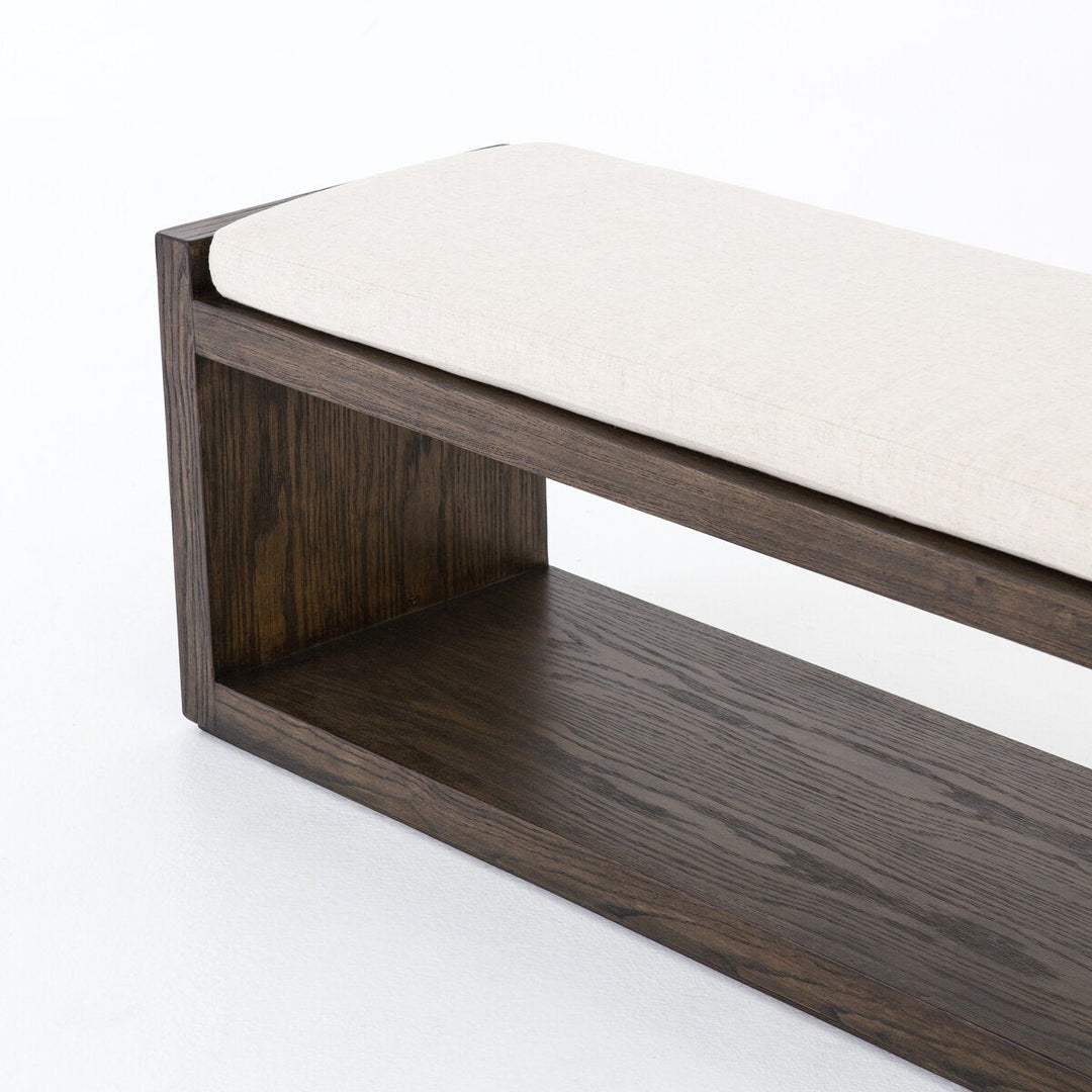 Edmon Bench in Savile Flax detail view - Whats New Furniture Portland OR