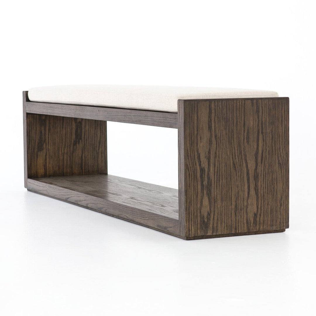 Edmon Bench in Savile Flax detail view - Whats New Furniture Portland OR