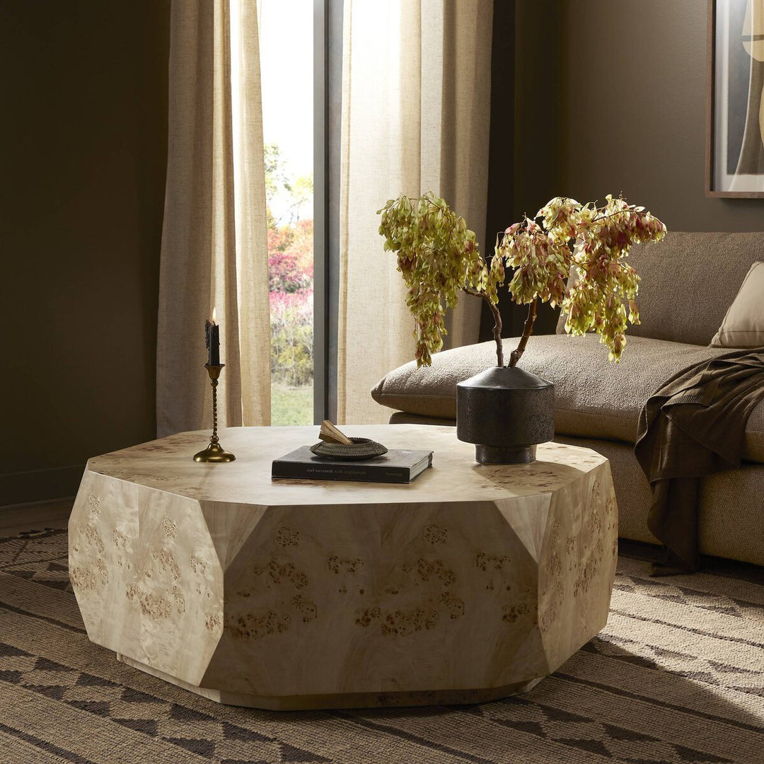 Elena Coffee Table in Light Burl back studio view - Whats New Furniture Portland OR