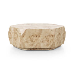Elena Coffee Table in Light Burl front studio view - Whats New Furniture Portland OR