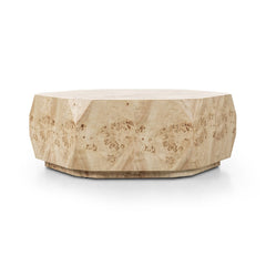 Elena Coffee Table in Light Burl side studio view - Whats New Furniture Portland OR