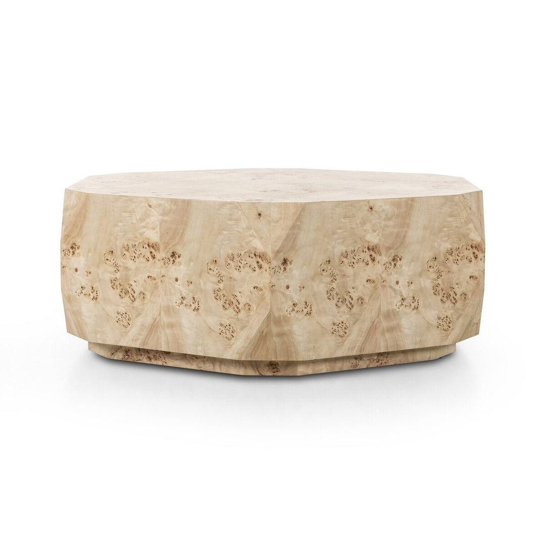 Elena Coffee Table in Light Burl three-quarter studio view - Whats New Furniture Portland OR