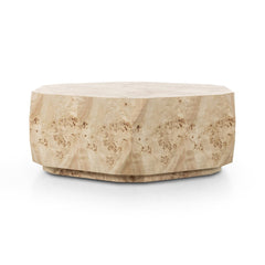 Elena Coffee Table in Light Burl three-quarter studio view - Whats New Furniture Portland OR