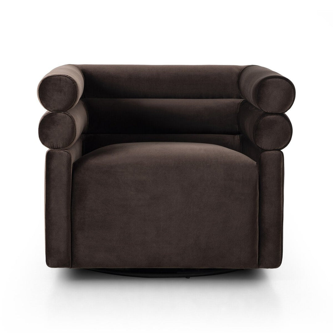 Evie Swivel Chair in Surrey Cocoa front studio view - Whats New Furniture Portland OR