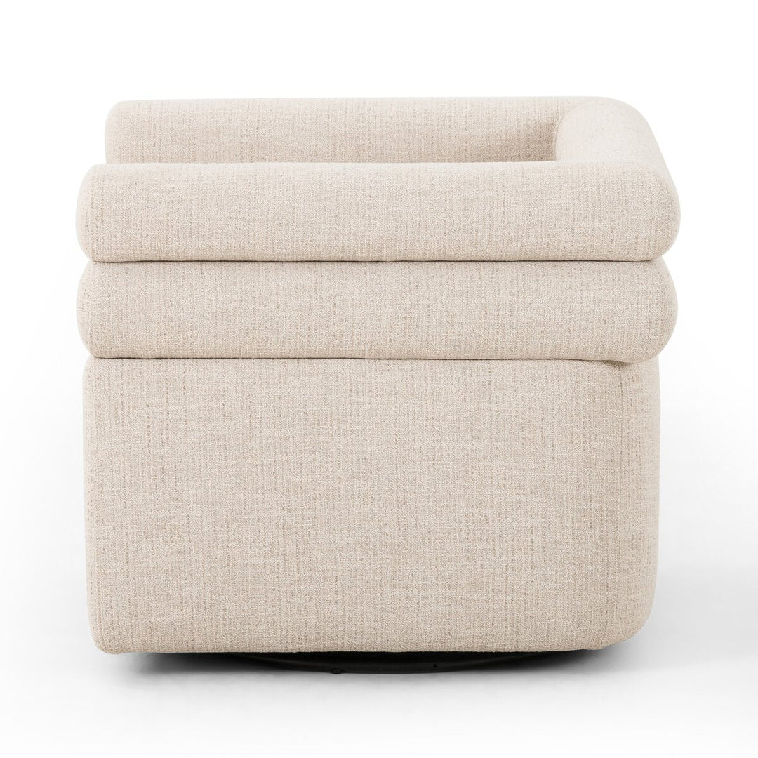 Evie Swivel Chair in Hampton Cream side view - Whats New Furniture Portland OR