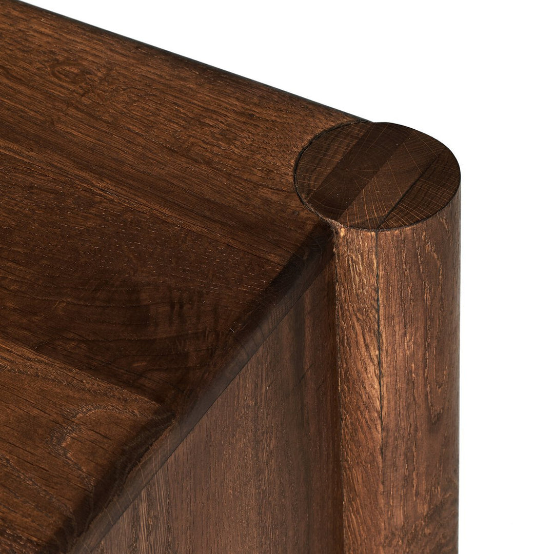 Ezri Media Console in Cocoa Oak oak grain pattern detail view - Whats New Furniture Portland OR