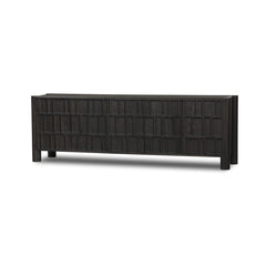 Ezri Media Console in Black Oak three-quarter studio view - Whats New Furniture Portland OR