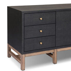 Fiona Media Console in Black Raffia detail view - Whats New Furniture Portland OR