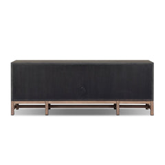 Fiona Media Console in Black Raffia detail view - Whats New Furniture Portland OR
