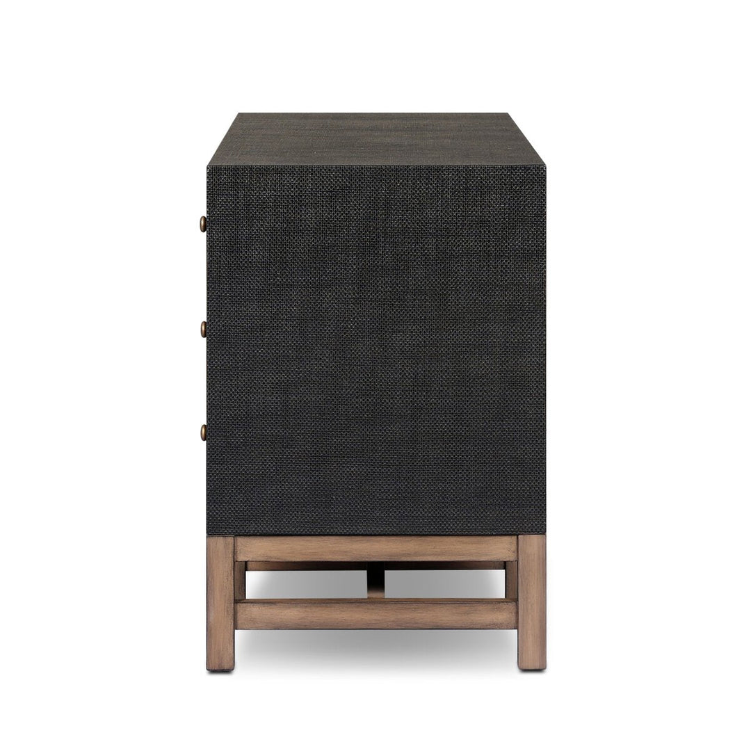 Fiona Media Console in Black Raffia side view - Whats New Furniture Portland OR