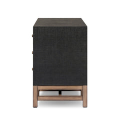 Fiona Media Console in Black Raffia side view - Whats New Furniture Portland OR