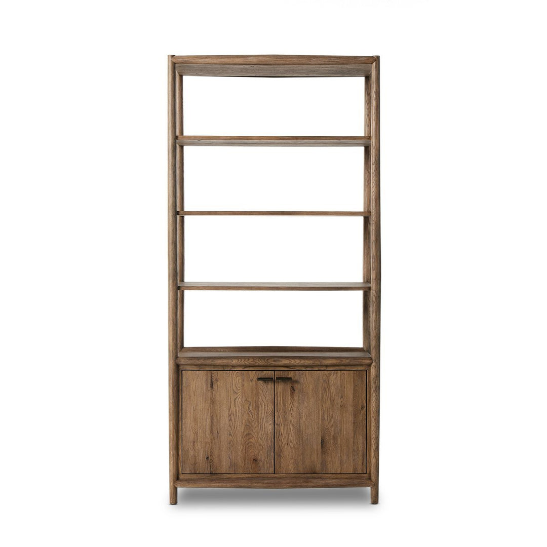 Glenview Bookcase in Weathered Oak front studio view - Whats New Furniture Portland OR