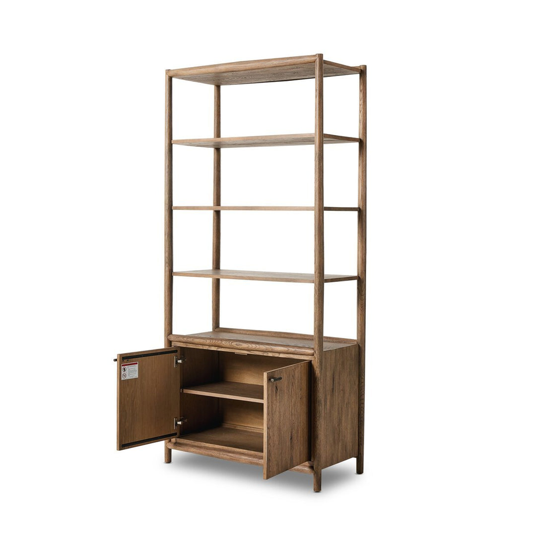 Glenview Bookcase in Weathered Oak veneer detail detail view - Whats New Furniture Portland OR