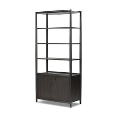 Glenview Bookcase in Smoked Black Oak three-quarter studio view - Whats New Furniture Portland OR