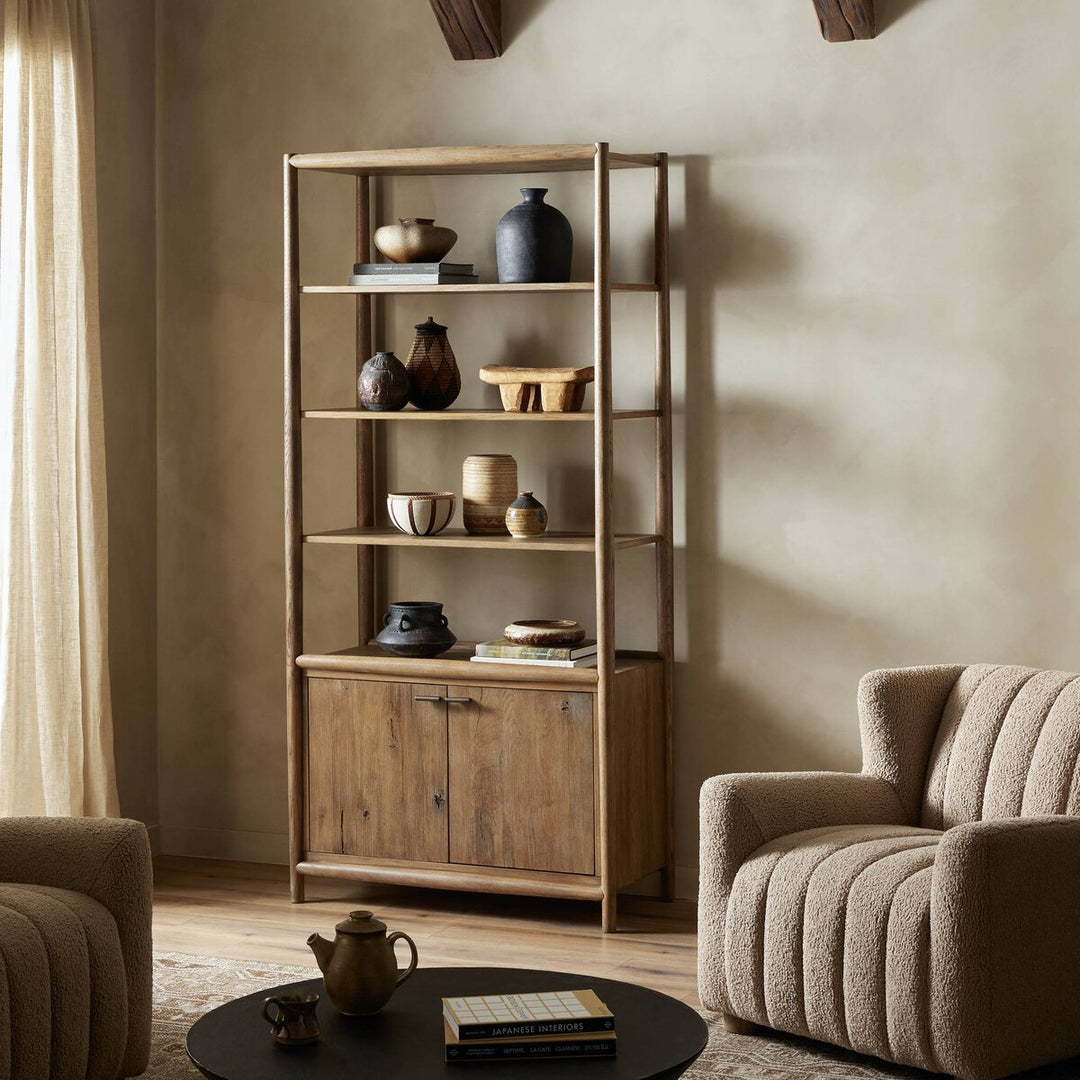 Glenview Bookcase in Weathered Oak back studio view - Whats New Furniture Portland OR