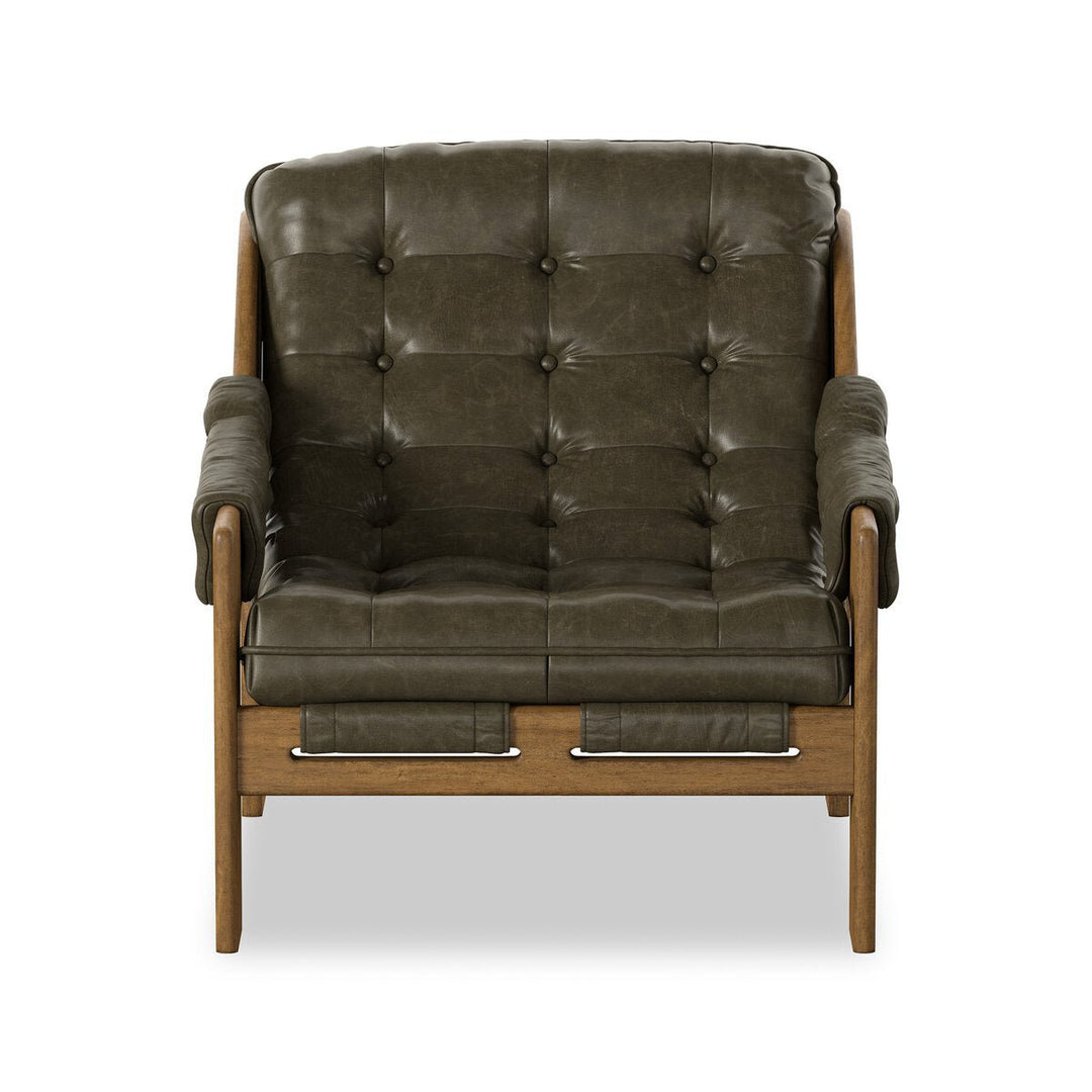 Halston Chair in Dulane Moss front studio view - Whats New Furniture Portland OR