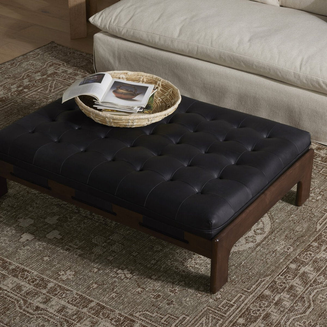 Halston Cocktail Ottoman in Heirloom Black back view - Whats New Furniture Portland OR