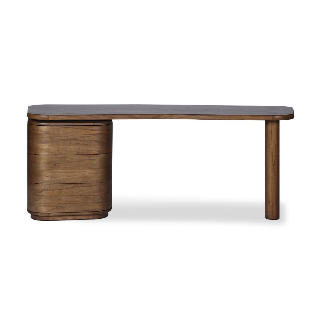 Hawthorne Desk in Amber Sungkai Veneer front studio view - Whats New Furniture Portland OR
