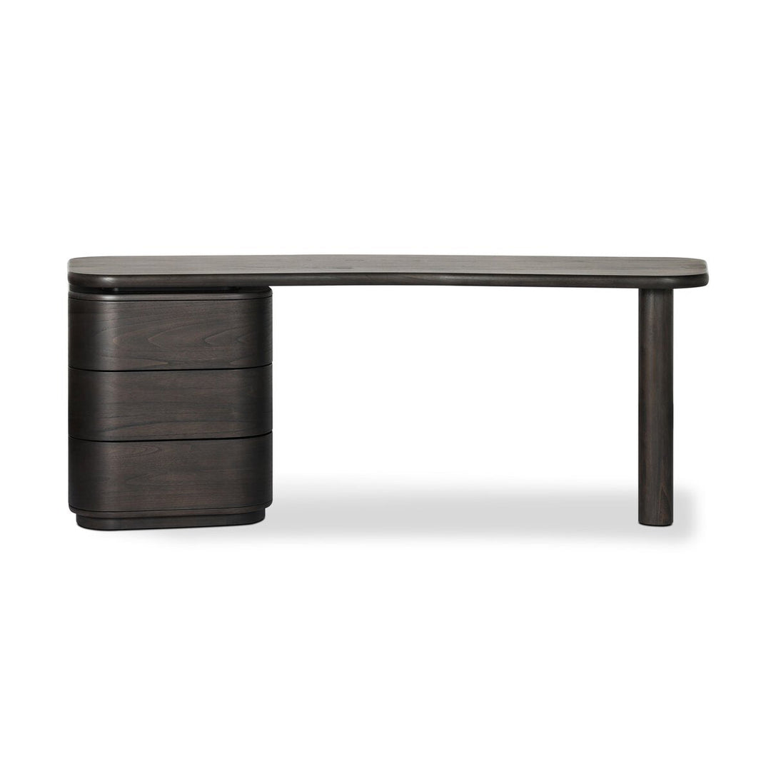 Hawthorne Desk in Smoked Black Sungkai Veneer front studio view - Whats New Furniture Portland OR