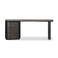 Hawthorne Desk in Smoked Black Sungkai Veneer front studio view - Whats New Furniture Portland OR