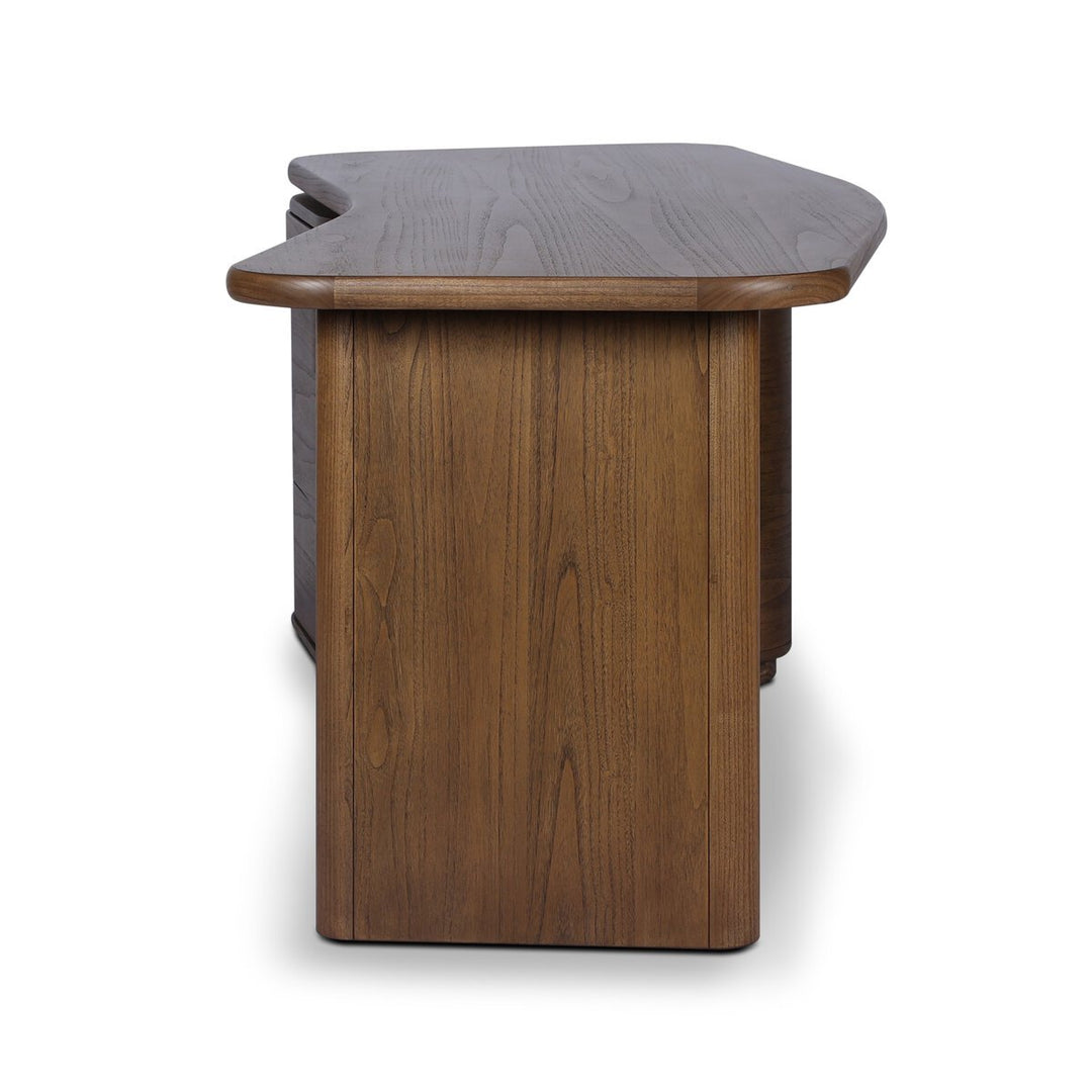 Hawthorne Desk in Amber Sungkai Veneer side view - Whats New Furniture Portland OR