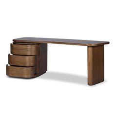 Hawthorne Desk in Amber Sungkai Veneer lifestyle view in a home office - Whats New Furniture Portland OR
