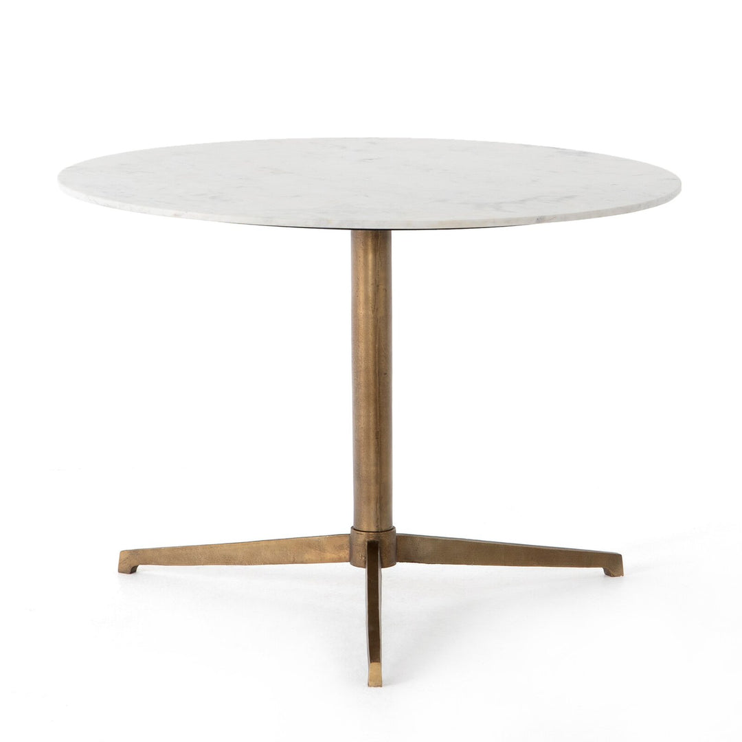 Helen Round Bistro Table in Polished White Marble side studio view showing 30 inch height - Whats New Furniture Portland OR