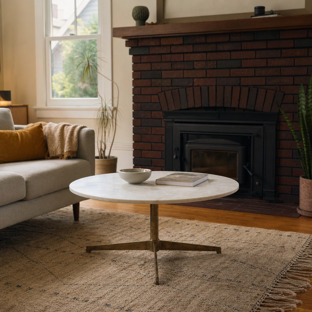Helen Round Coffee Table styled in Portland St. Johns bungalow living room - Whats New Furniture