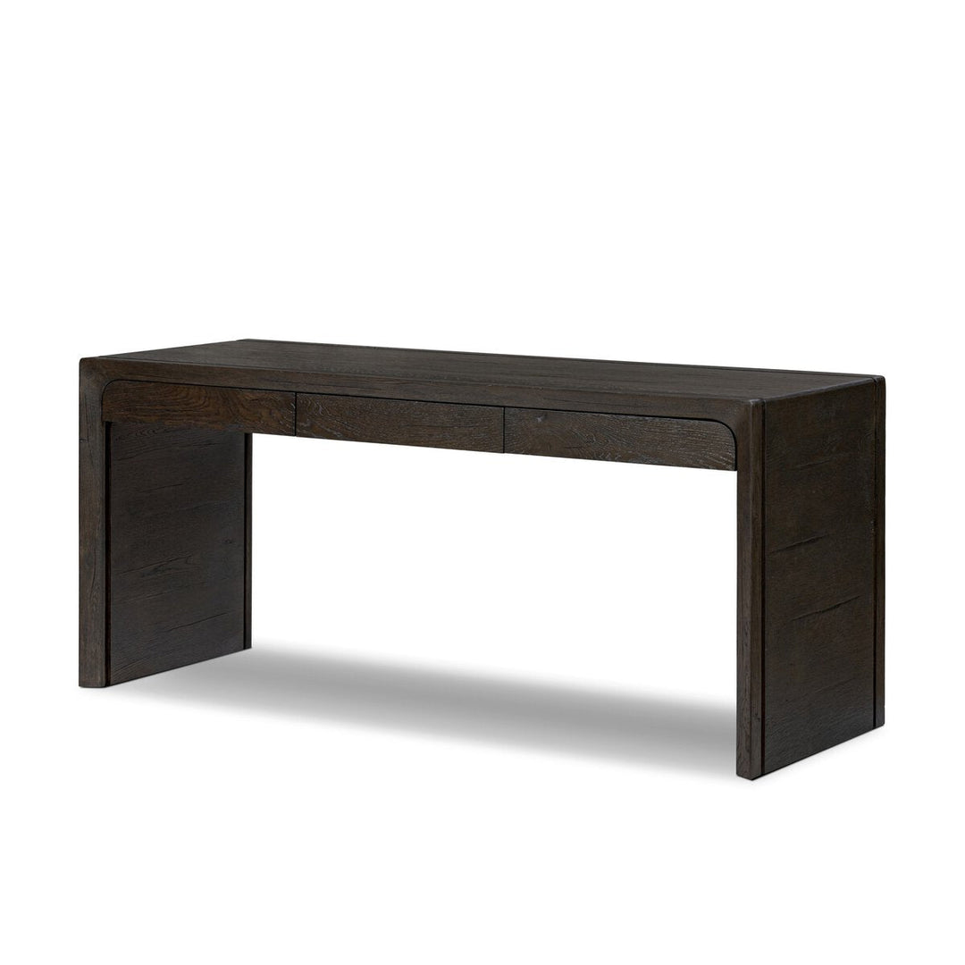 Henry Desk in Charcoal Oak Thick Veneer three-quarter studio view - Whats New Furniture Portland OR