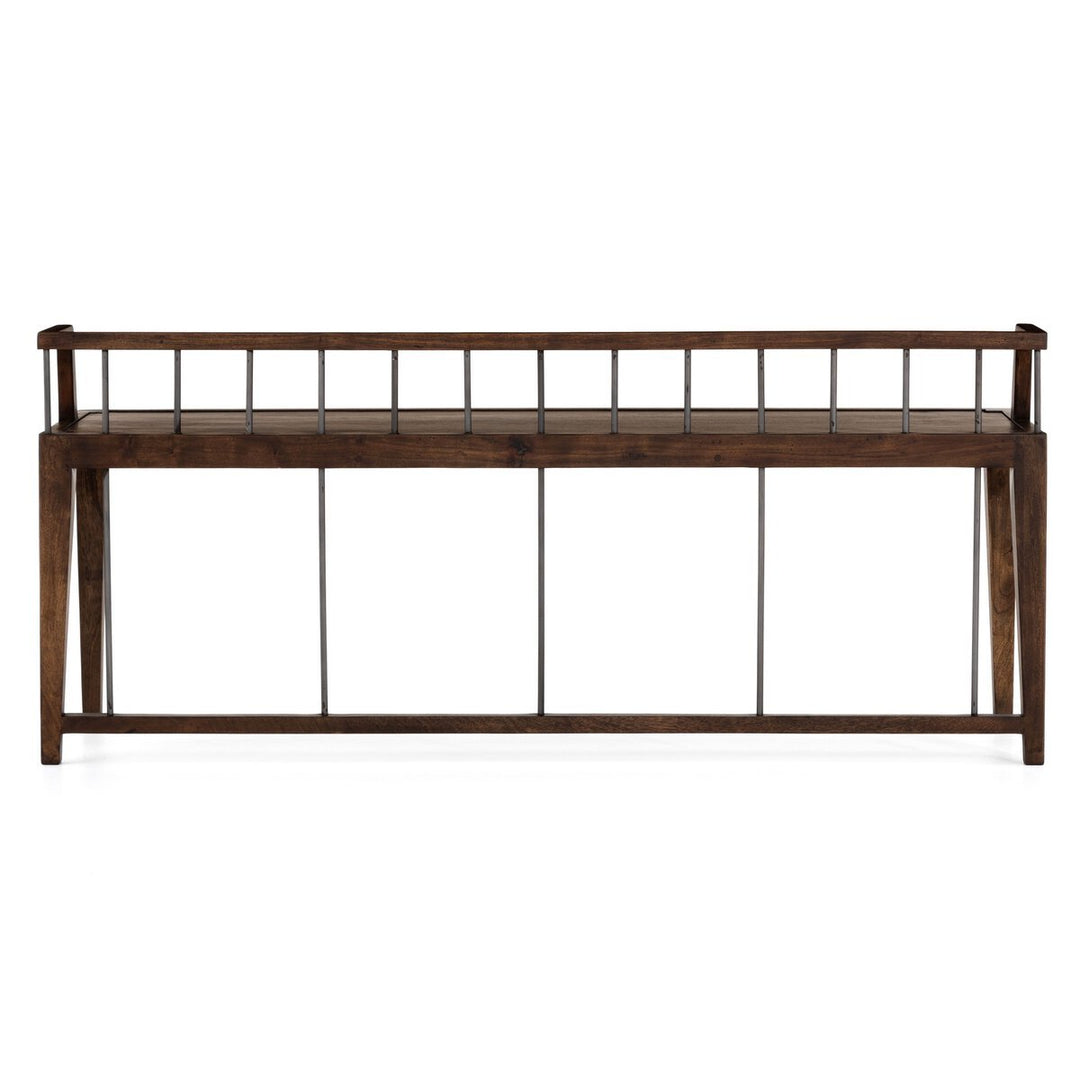 Howard Bench in Pecan detail view - Whats New Furniture Portland OR