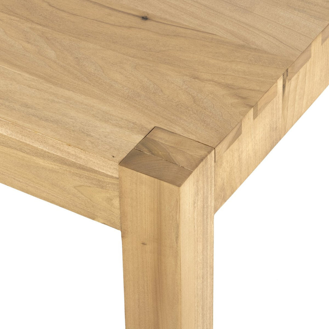 Isador Dining Table in Dry Wash Poplar dovetail joint detail view - Whats New Furniture Portland OR