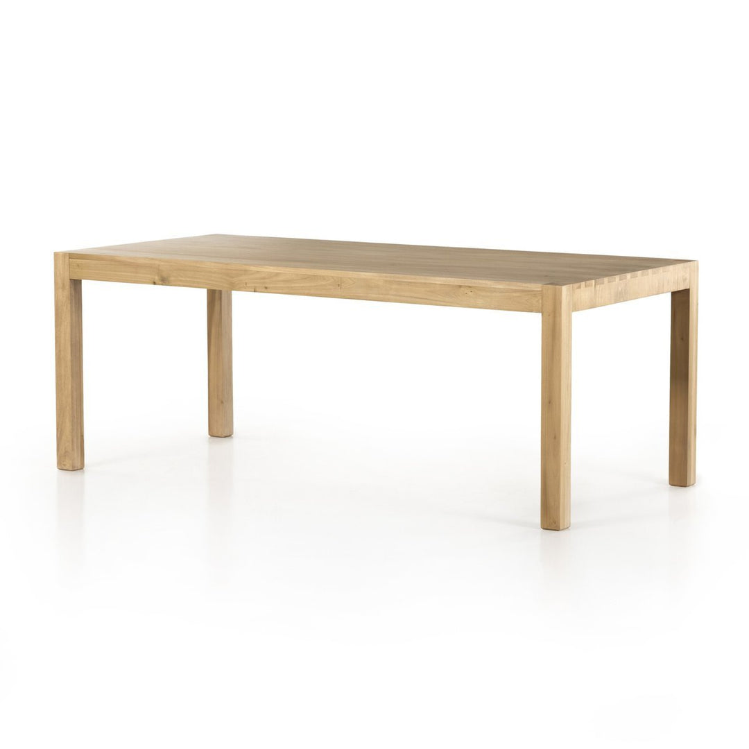 Isador Dining Table in Dry Wash Poplar three-quarter studio view - Whats New Furniture Portland OR