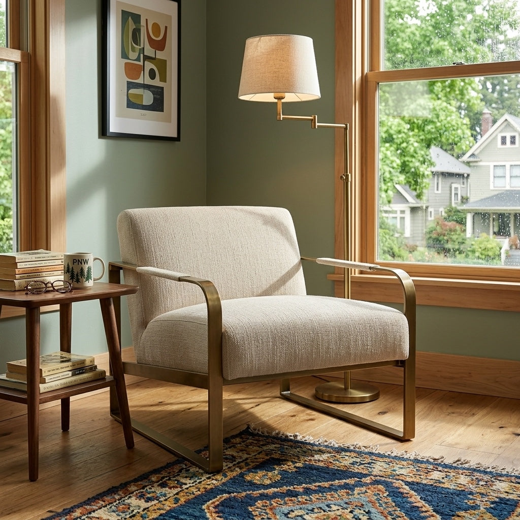 Jules Chair in Stonewash room setting - accent chair by Four Hands - Whats New Furniture Portland OR