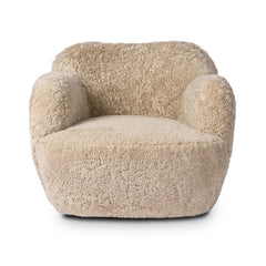 Julius Swivel Chair in Beige Shearling front studio view - Whats New Furniture Portland OR