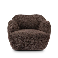 Julius Swivel Chair in Cocoa Shearling front studio view - Whats New Furniture Portland OR